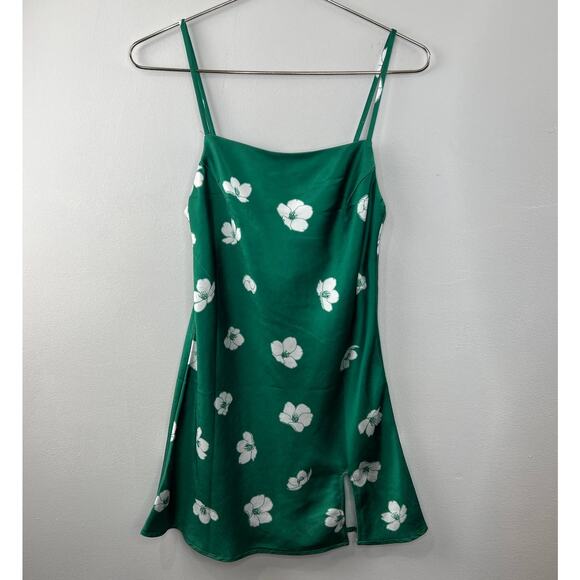 NWT Princess Polly Green White Floral Satin Strappy Ultra Mini Dress NEW 0 - Picture 2 of 7